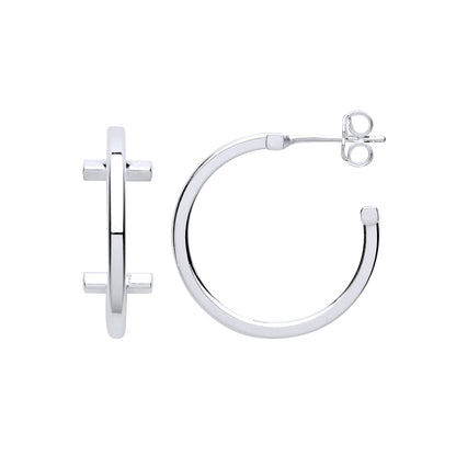 Silver  Square Tube T-Bar Hoop Earrings 23mm - ER103