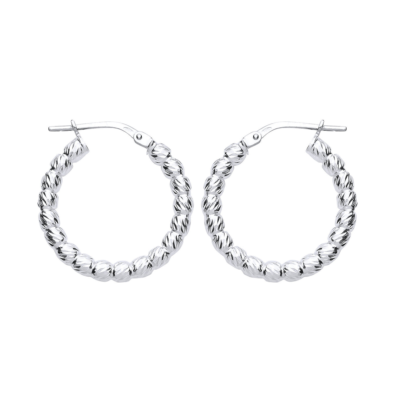 Silver  Diamond-cut Bead Hoop Earrings 3mm 20mm - ER104