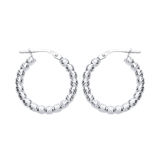 Silver  Diamond-cut Bead Hoop Earrings 3mm 20mm - ER104