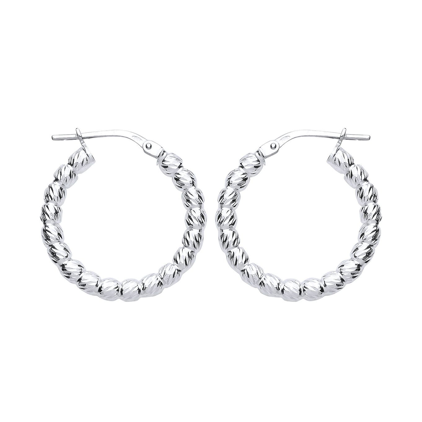 Silver  Diamond-cut Bead Hoop Earrings 3mm 20mm - ER104