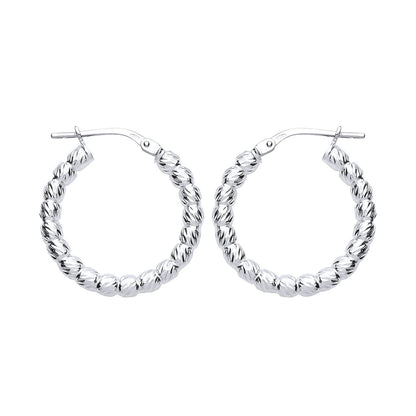 Silver  Diamond-cut Bead Hoop Earrings 3mm 20mm - ER104