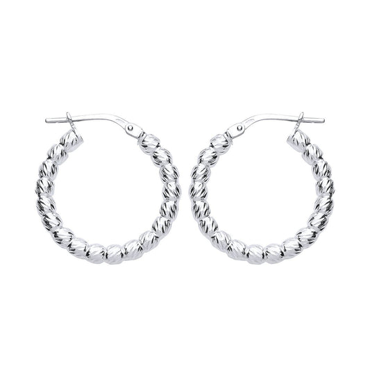 Silver  Diamond-cut Bead Hoop Earrings 3mm 20mm - ER104