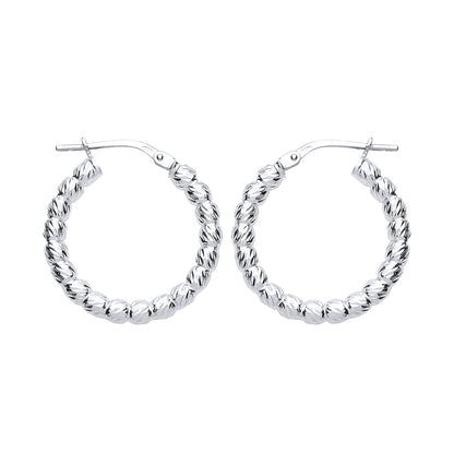 Silver  Diamond-cut Bead Hoop Earrings 3mm 20mm - ER104