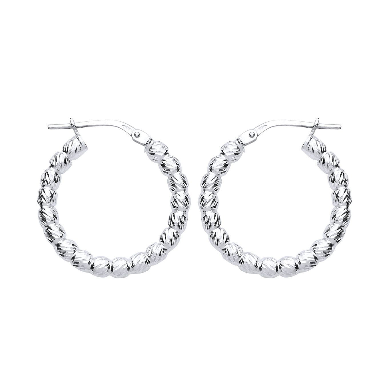 Silver  Diamond-cut Bead Hoop Earrings 3mm 20mm - ER104