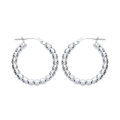 Silver  Diamond-cut Bead Hoop Earrings 3mm 20mm - ER104