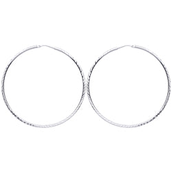 Silver  Diamond-cut Sleeper Hoop Earrings 40mm - ER105