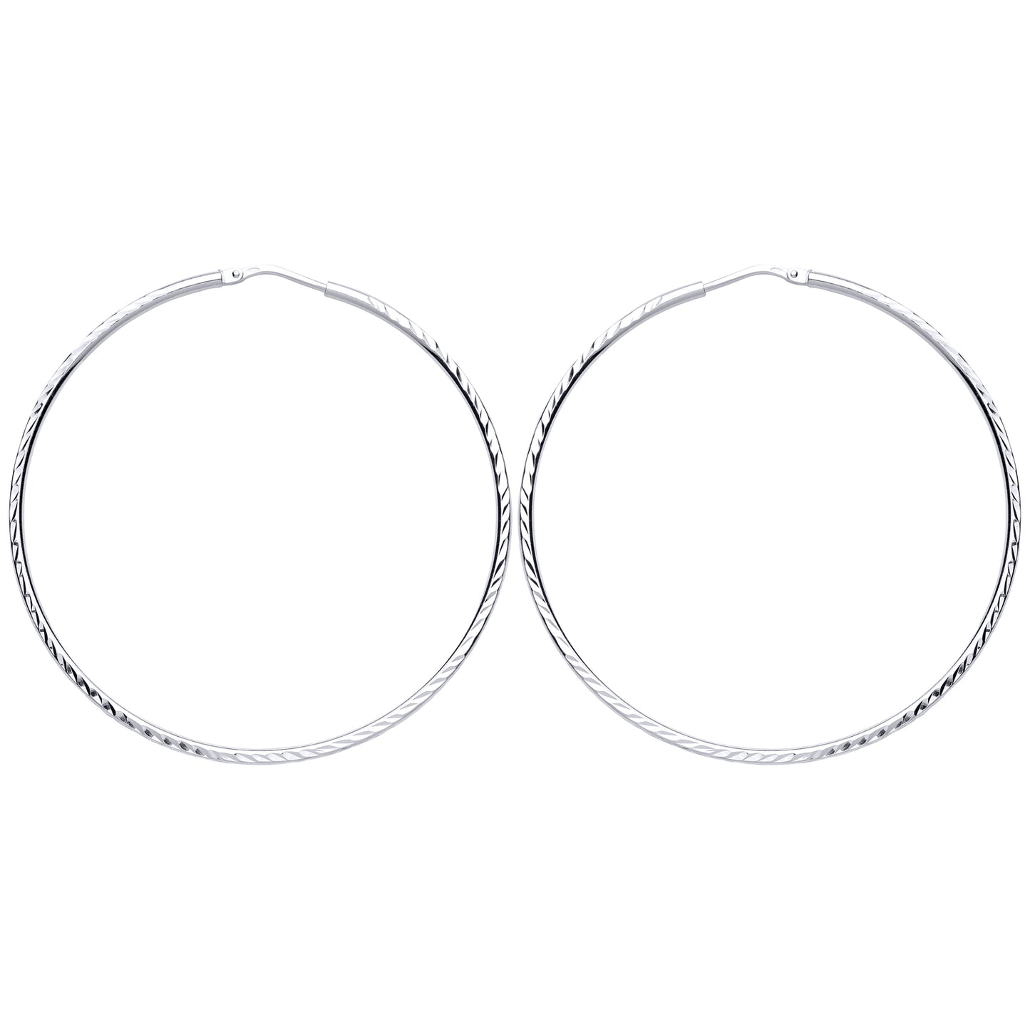 Silver  Diamond-cut Sleeper Hoop Earrings 40mm - ER105