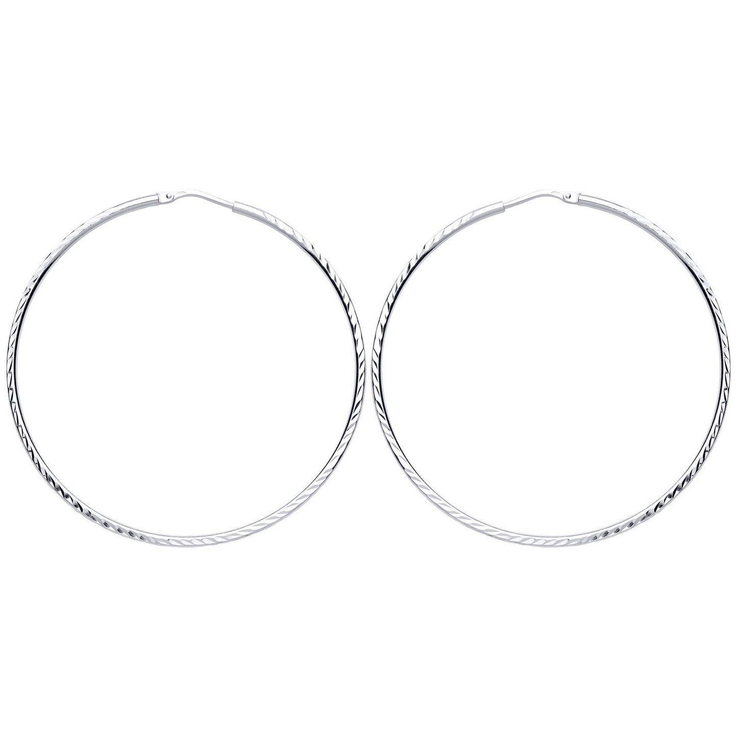 Silver  Diamond-cut Sleeper Hoop Earrings 40mm - ER105