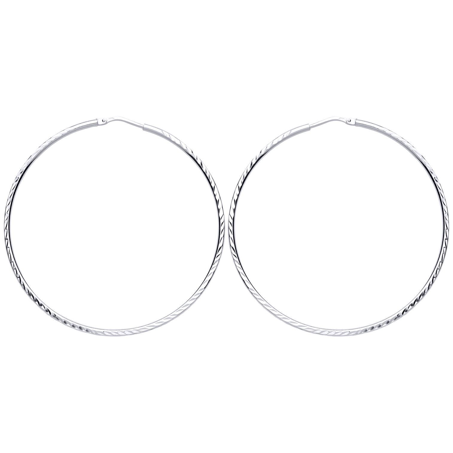 Silver  Diamond-cut Sleeper Hoop Earrings 40mm - ER105