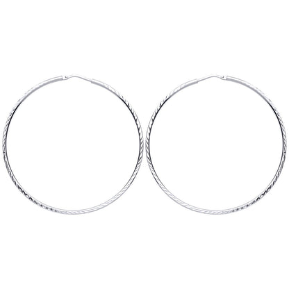 Silver  Diamond-cut Sleeper Hoop Earrings 40mm - ER105