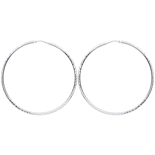 Silver  Diamond-cut Sleeper Hoop Earrings 40mm - ER105