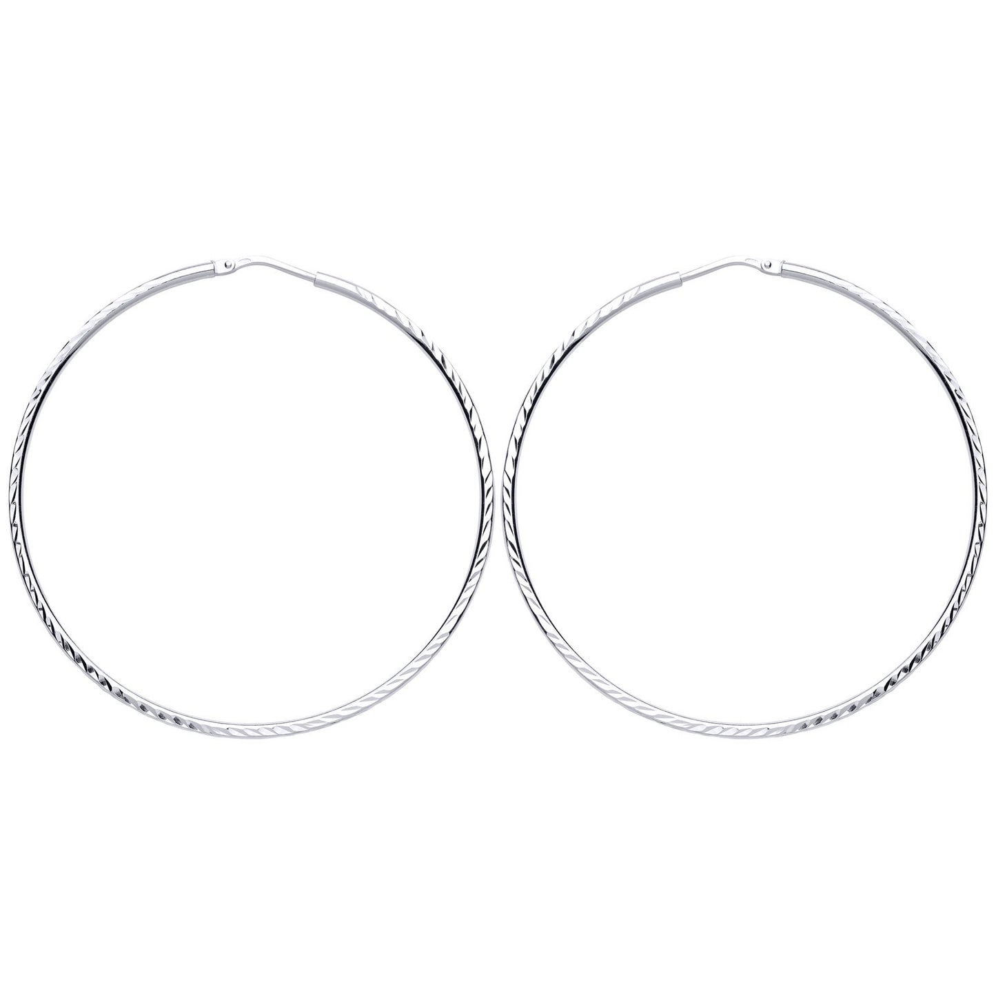 Silver  Diamond-cut Sleeper Hoop Earrings 40mm - ER105