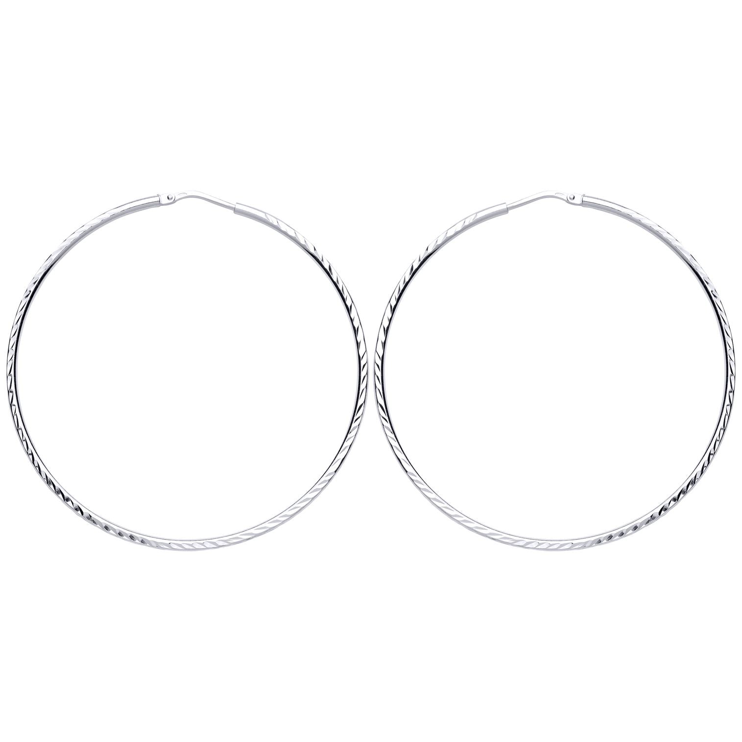 Silver  Diamond-cut Sleeper Hoop Earrings 40mm - ER105