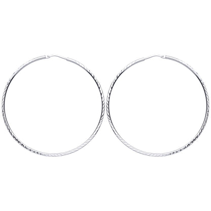 Silver  Diamond-cut Sleeper Hoop Earrings 40mm - ER105