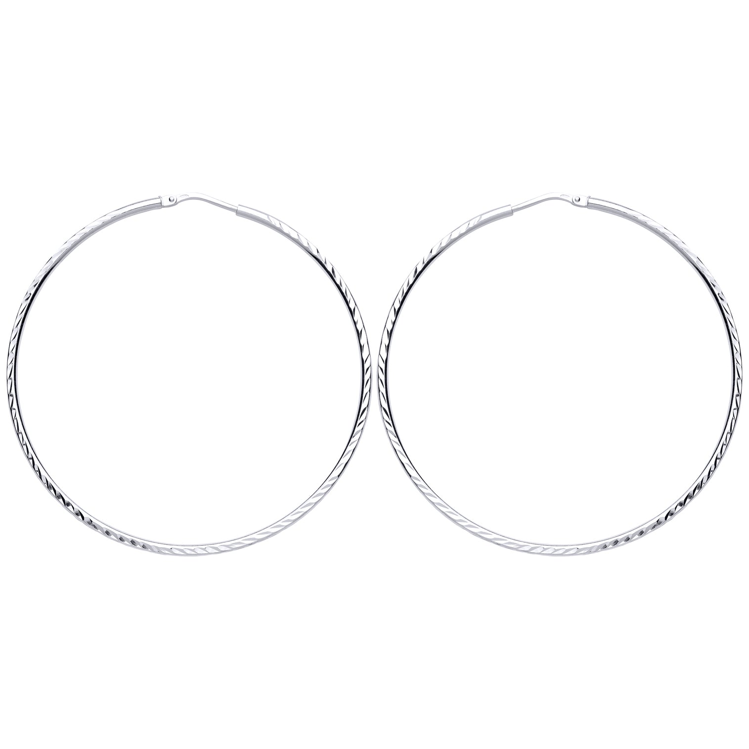 Silver  Diamond-cut Sleeper Hoop Earrings 40mm - ER105