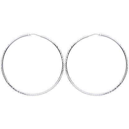 Silver  Diamond-cut Sleeper Hoop Earrings 40mm - ER105