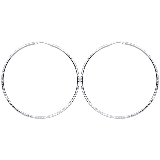 Silver  Diamond-cut Sleeper Hoop Earrings 40mm - ER105