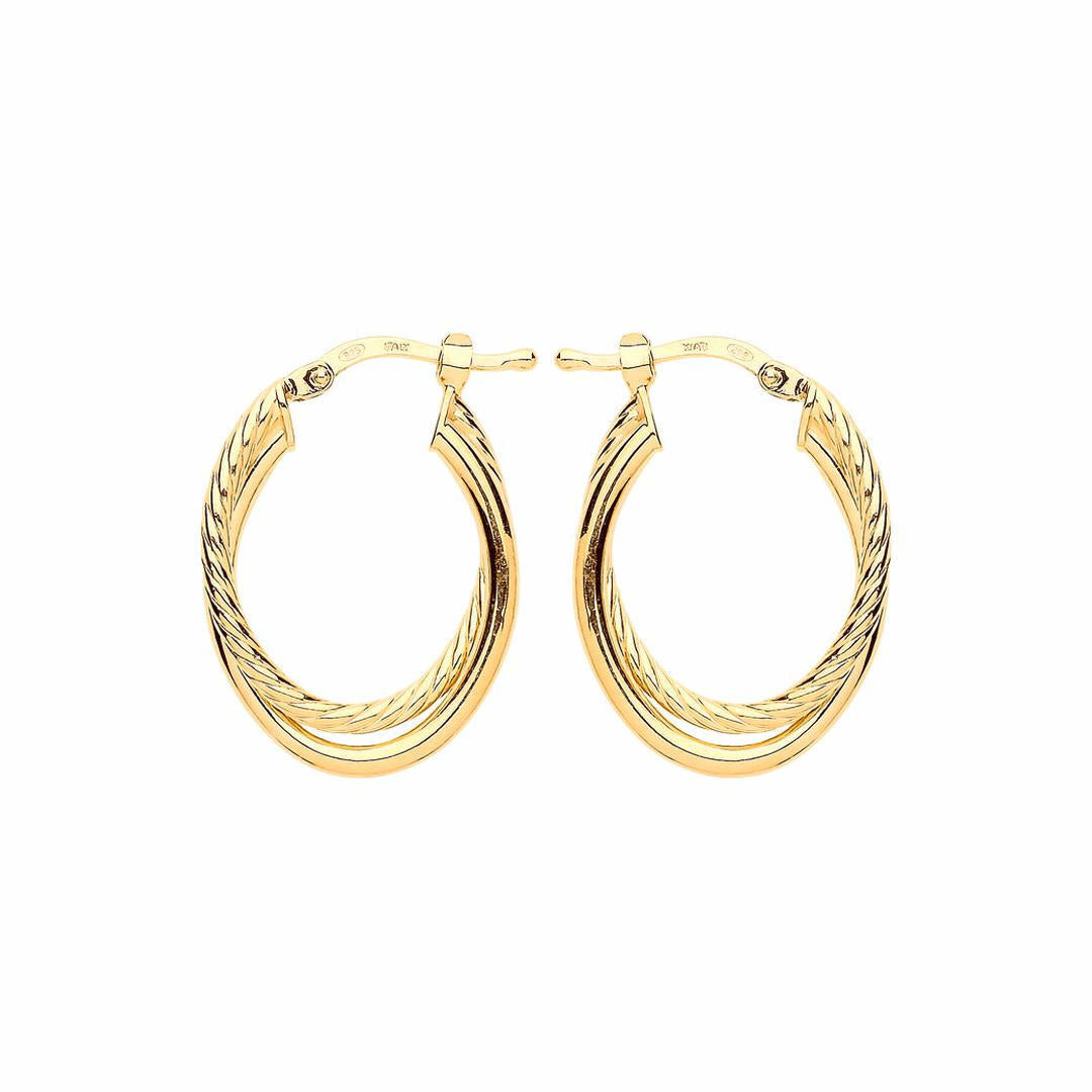 Gilded Silver  Twist Double Oval Hoop Earrings - ER107