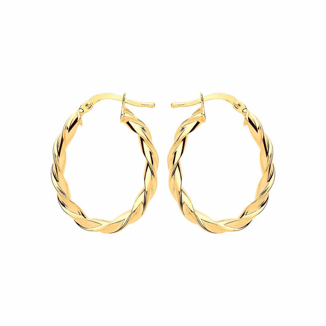 Gilded Silver  Candy Twist Oval Hoop Earrings 21mm x 28mm - ER108G