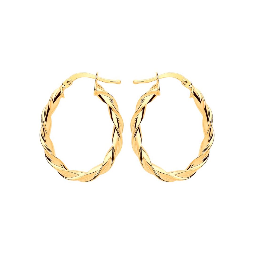 Gilded Silver  Candy Twist Oval Hoop Earrings 21mm x 28mm - ER108G