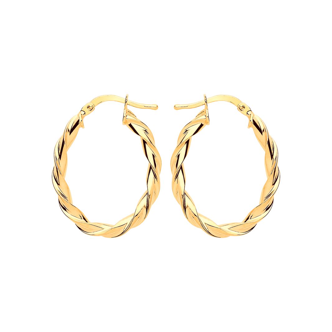 Gilded Silver  Candy Twist Oval Hoop Earrings 21mm x 28mm - ER108G
