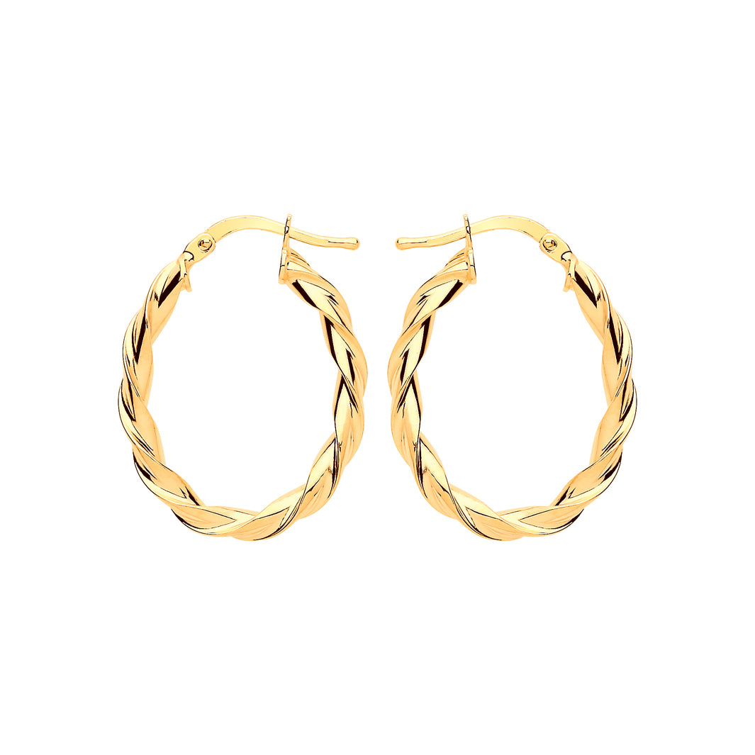 Gilded Silver  Candy Twist Oval Hoop Earrings 21mm x 28mm - ER108G