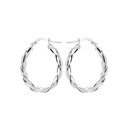 Silver  Candy Twist Oval Hoop Earrings 21mm x 28mm - ER108