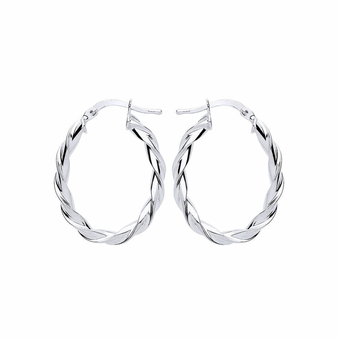 Silver  Candy Twist Oval Hoop Earrings 21mm x 28mm - ER108