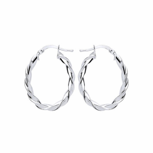 Silver  Candy Twist Oval Hoop Earrings 21mm x 28mm - ER108