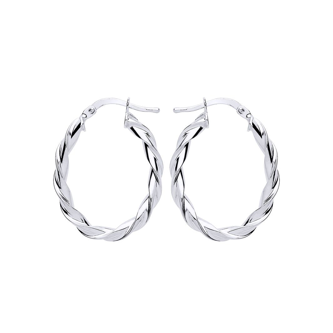Silver  Candy Twist Oval Hoop Earrings 21mm x 28mm - ER108