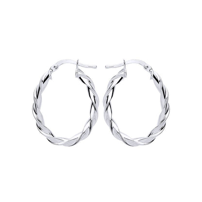 Silver  Candy Twist Oval Hoop Earrings 21mm x 28mm - ER108