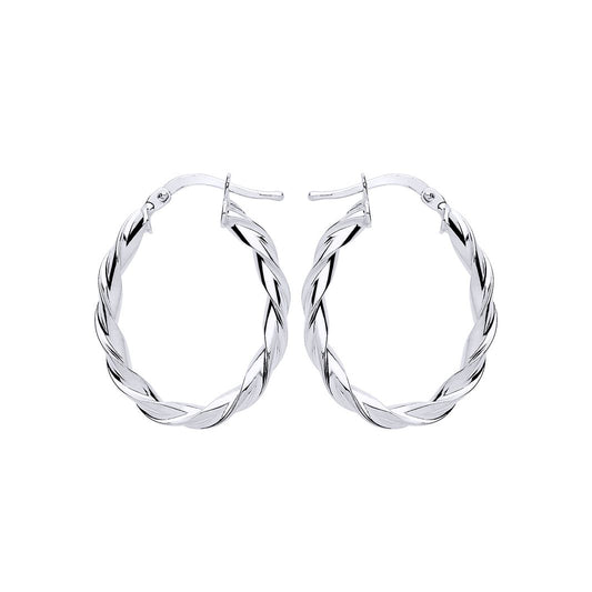 Silver  Candy Twist Oval Hoop Earrings 21mm x 28mm - ER108