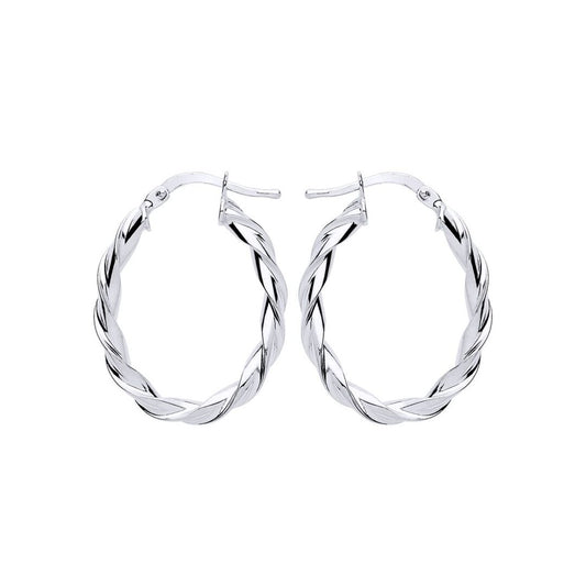 Silver  Candy Twist Oval Hoop Earrings 21mm x 28mm - ER108