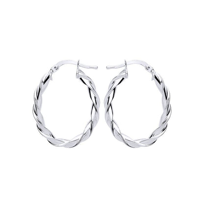 Silver  Candy Twist Oval Hoop Earrings 21mm x 28mm - ER108