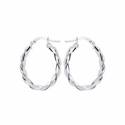 Silver  Candy Twist Oval Hoop Earrings 21mm x 28mm - ER108