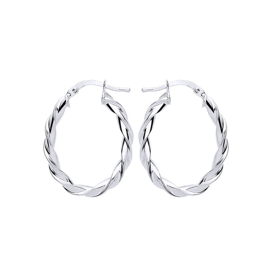 Silver  Candy Twist Oval Hoop Earrings 21mm x 28mm - ER108