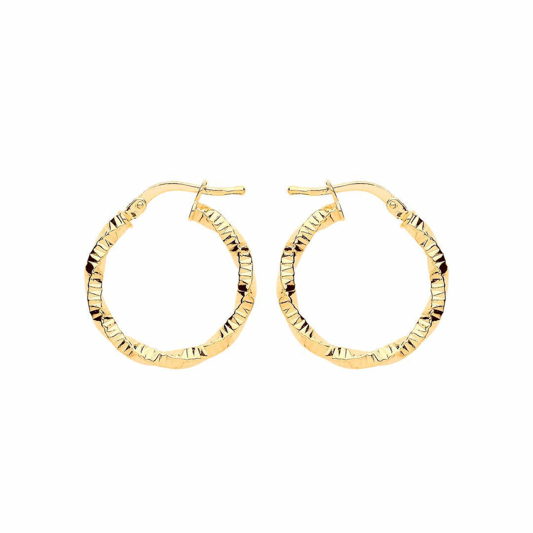 Gilded Silver  Square Tube Twist Ribbed Hoop Earrings 20mm - ER109G