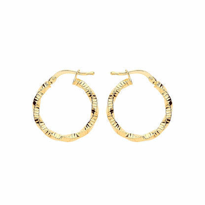 Gilded Silver  Square Tube Twist Ribbed Hoop Earrings 20mm - ER109G