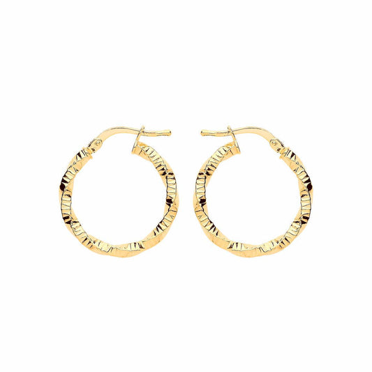 Gilded Silver  Square Tube Twist Ribbed Hoop Earrings 20mm - ER109G