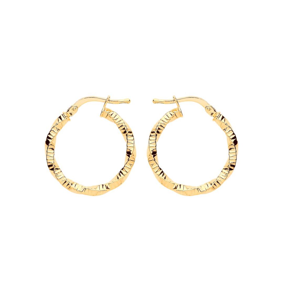Gilded Silver  Square Tube Twist Ribbed Hoop Earrings 20mm - ER109G