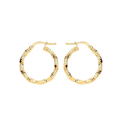 Gilded Silver  Square Tube Twist Ribbed Hoop Earrings 20mm - ER109G