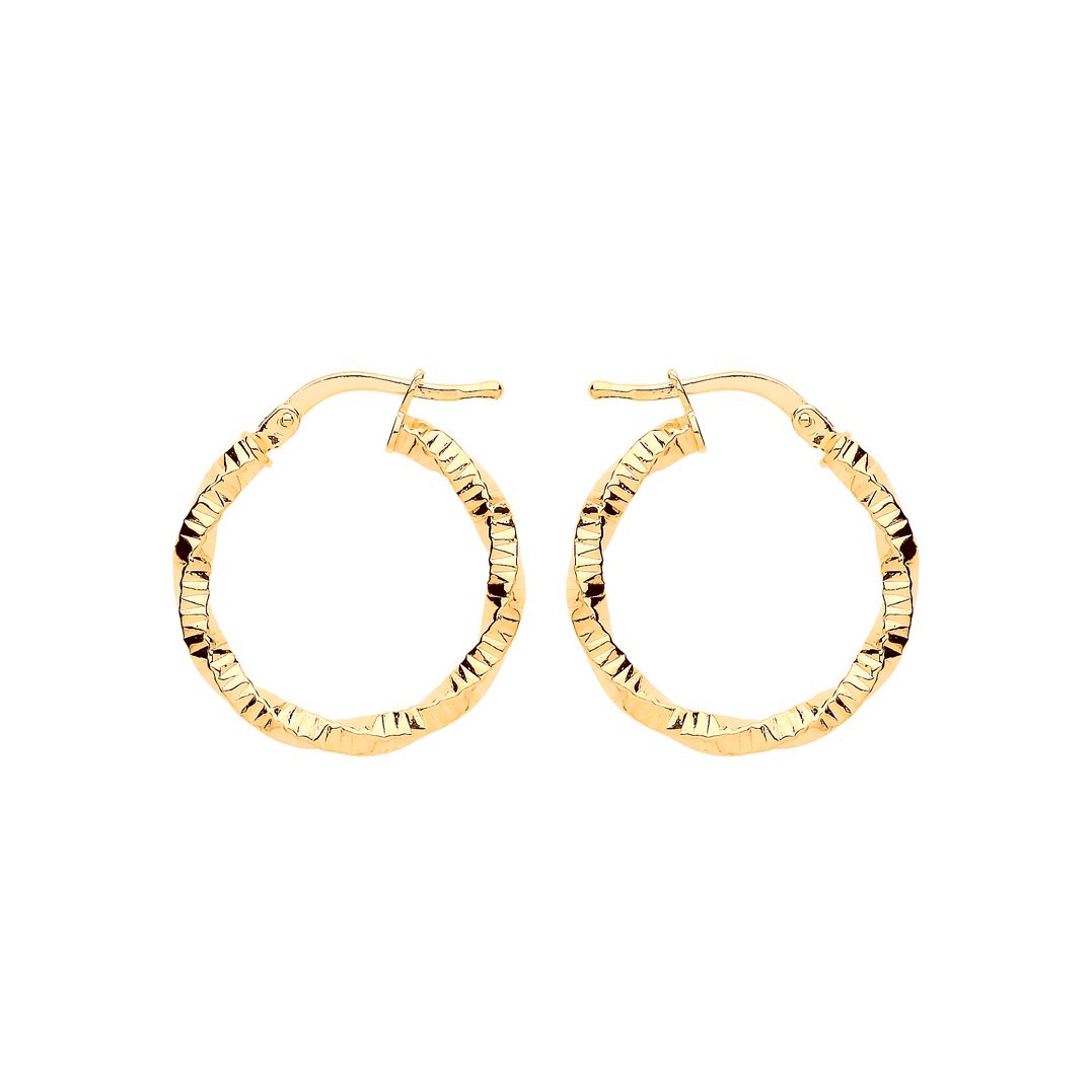 Gilded Silver  Square Tube Twist Ribbed Hoop Earrings 20mm - ER109G