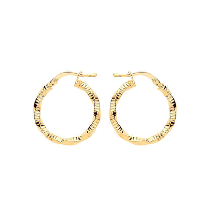 Gilded Silver  Square Tube Twist Ribbed Hoop Earrings 20mm - ER109G