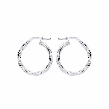 Silver  Square Tube Twist Ribbed Hoop Earrings 20mm - ER109