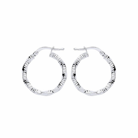 Silver  Square Tube Twist Ribbed Hoop Earrings 20mm - ER109