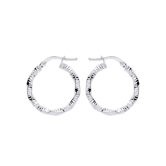 Silver  Square Tube Twist Ribbed Hoop Earrings 20mm - ER109