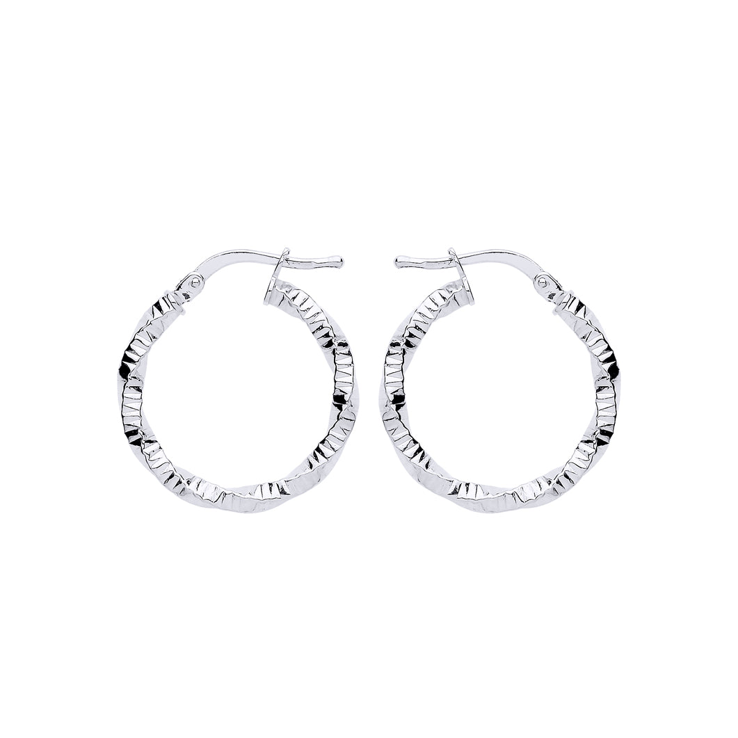 Silver  Square Tube Twist Ribbed Hoop Earrings 20mm - ER109