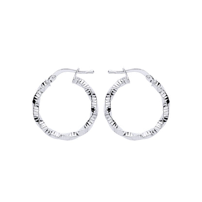 Silver  Square Tube Twist Ribbed Hoop Earrings 20mm - ER109