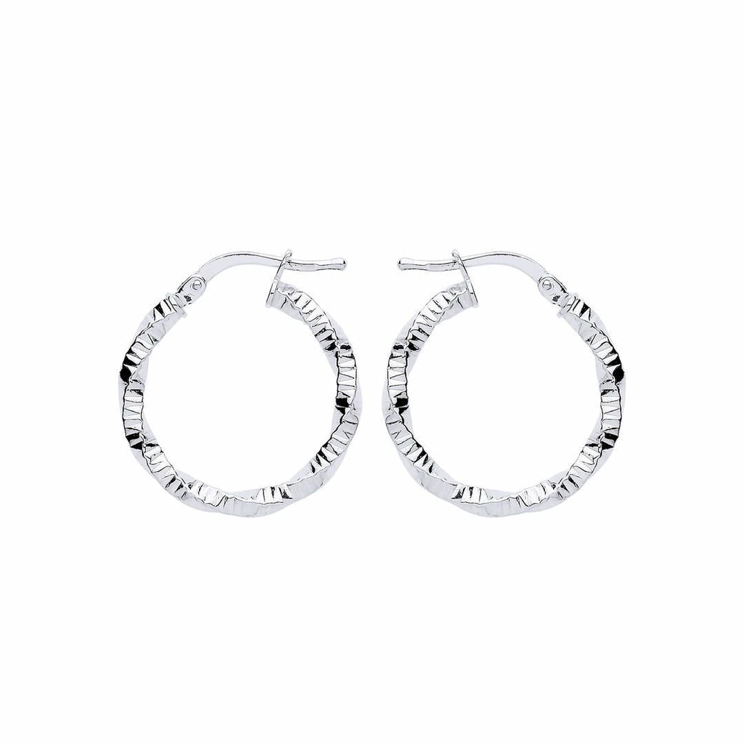 Silver  Square Tube Twist Ribbed Hoop Earrings 20mm - ER109