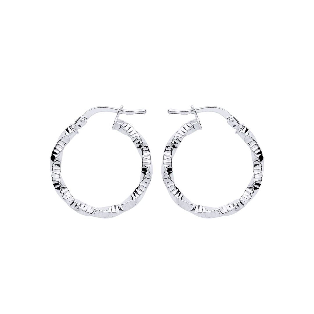 Silver  Square Tube Twist Ribbed Hoop Earrings 20mm - ER109